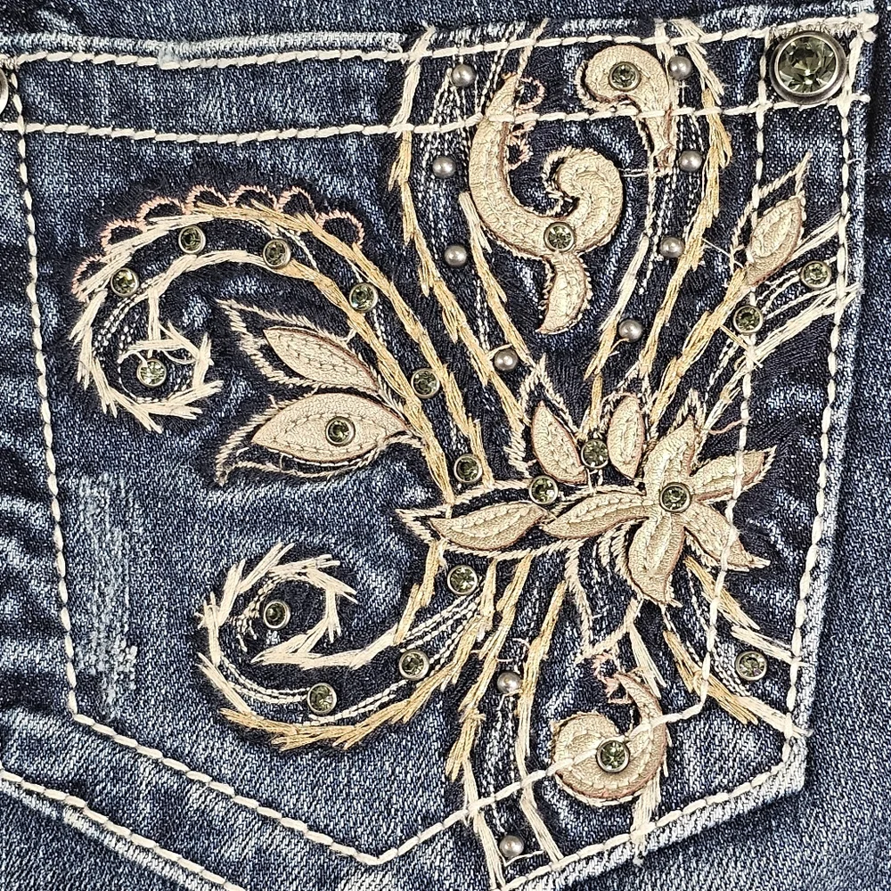 Miss Me Bootcut Dark Wash Denim Jeans Women's 29 Distressed Western Rock Boot‎ - Picture 9 of 11